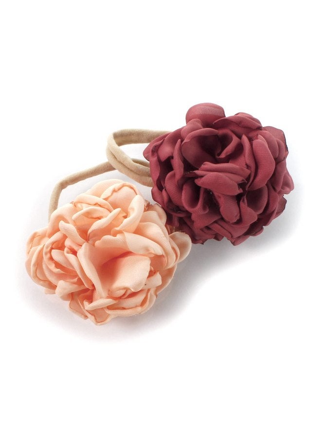 My Lello Baby Girl Ruffle Singed Rose Nylon Elastic Headbands Set 2pcs - Large - Barely Peach - Cinnamon Rose - Image 1