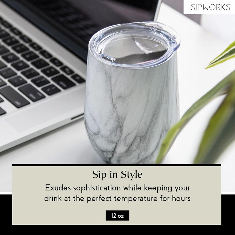 Sipworks Wine Tumbler with Lid  12 oz Stainless Steel Insulated Wine Tumbler  Portable Spill Resistant Stemless Travel Wine Glass  Cocktail Cup  Rose Gold - Image 2