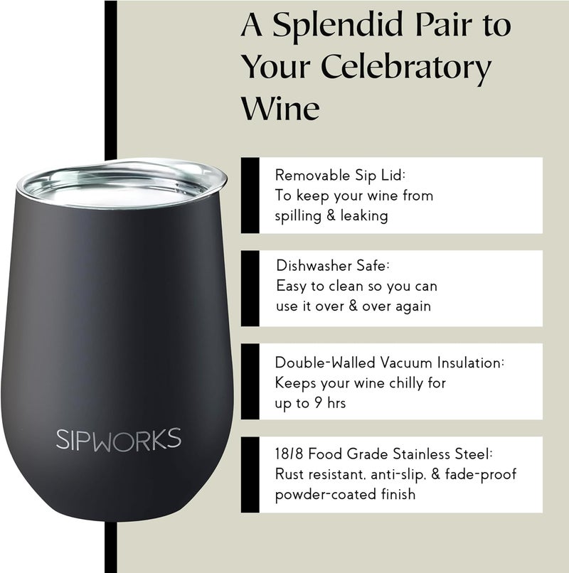 Sipworks Wine Tumbler with Lid  12 oz Stainless Steel Insulated Wine Tumbler  Portable Spill Resistant Stemless Travel Wine Glass  Cocktail Cup  Rose Gold - Image 3