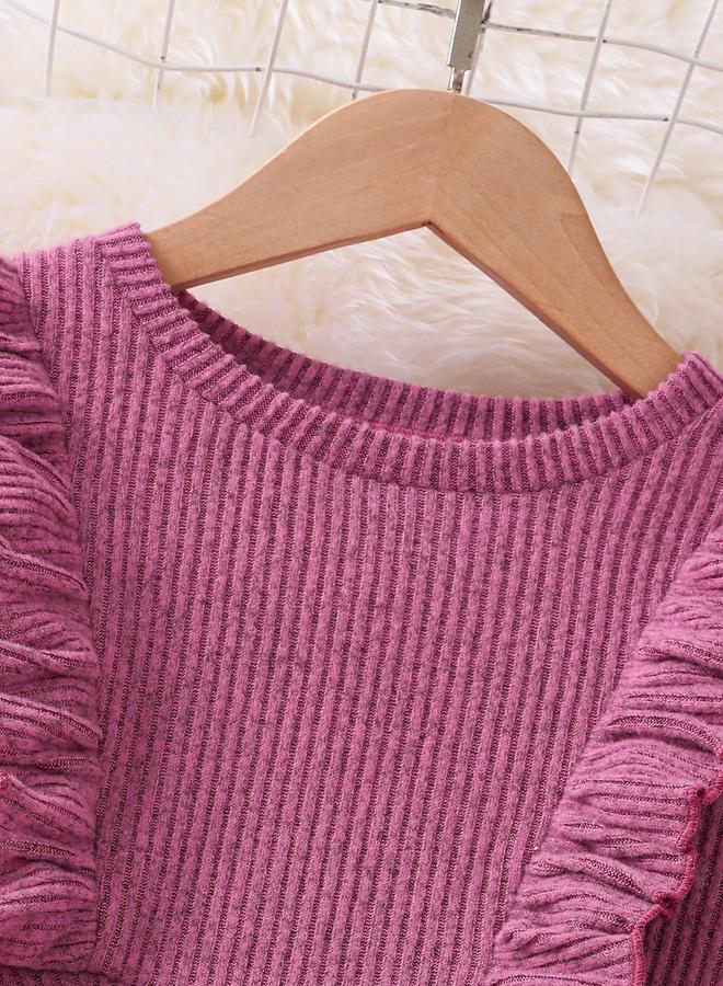 Take Two Girls Purple Flounce Hem Knit Top and Leggings Set - Image 3