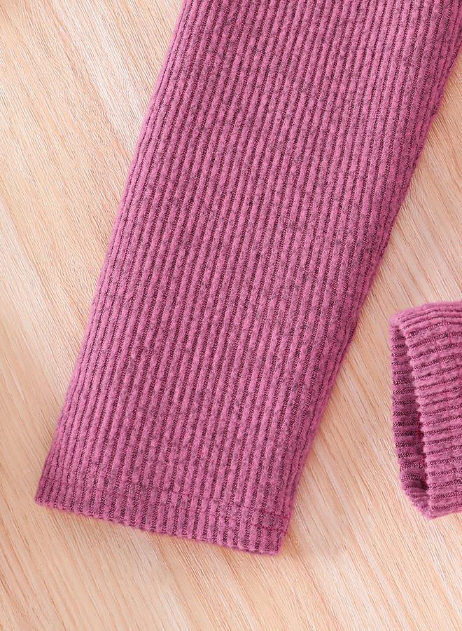 Take Two Girls Purple Flounce Hem Knit Top and Leggings Set - Image 5