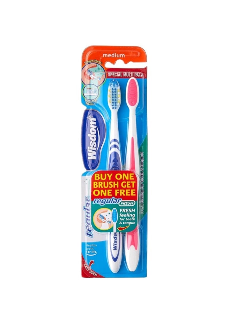 WISDOM Extra Regular Fresh Medium Toothbrush Value Pack of 2 Brushes - Image 1