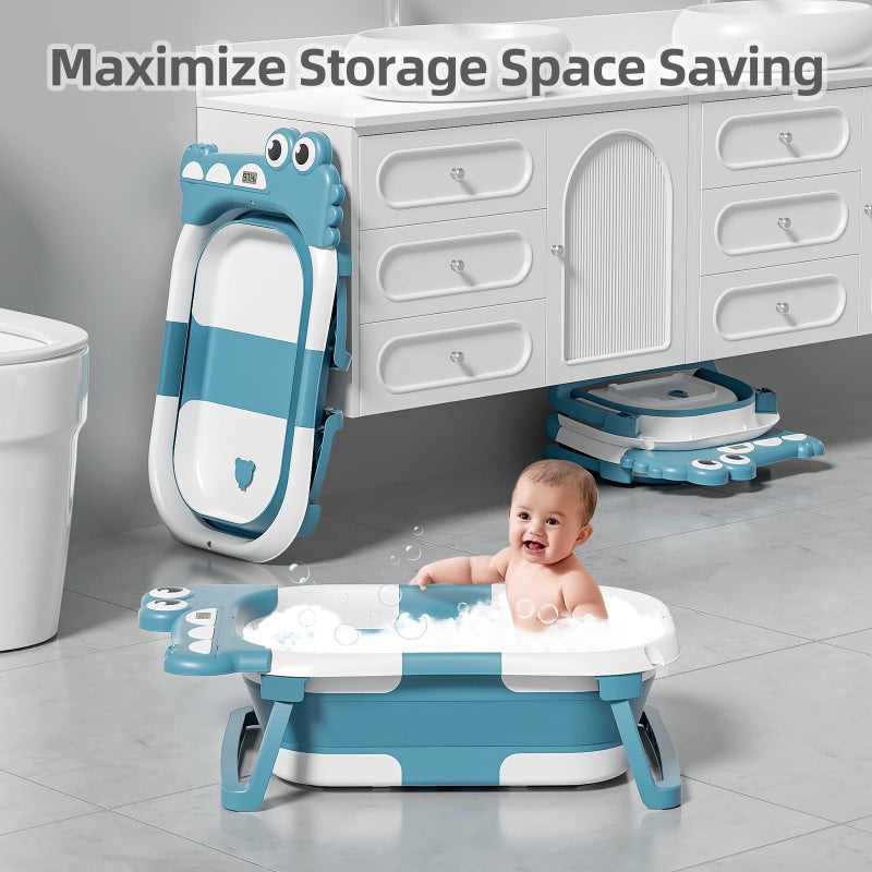 MoreFeel Collapsible Baby Bathtub for Newborn with Thermometer & 1 Hooded Towel & 1 Soft Floating Cushion,Portable Travel Bathtub with Drain Hole, Durable Foldable Baby Tubs for Infants to Toddler - Image 5