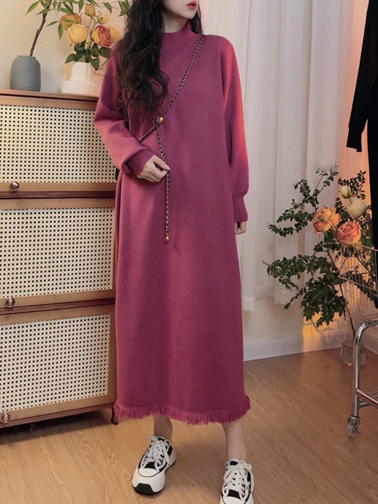 Autumn and Winter 2024 New Base Inner Knitted Long Dress Womens White Sweater Dress Long Sleeve Dress with Coat 2002 Black - Image 5