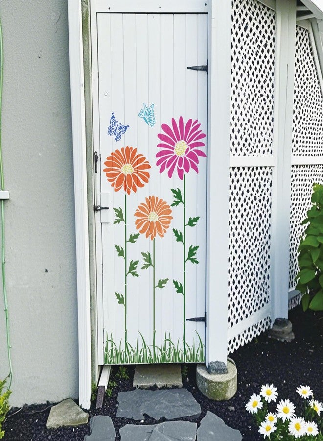 Yhliua Large Fence Flower Stencils for Painting on Wood Jumbo Sunflower Floral Butterfly Fence Stencils for Outdoors Garden Walls Lace Crafts Reusable Home Canvas Furniture Paper (fence8) - Image 2