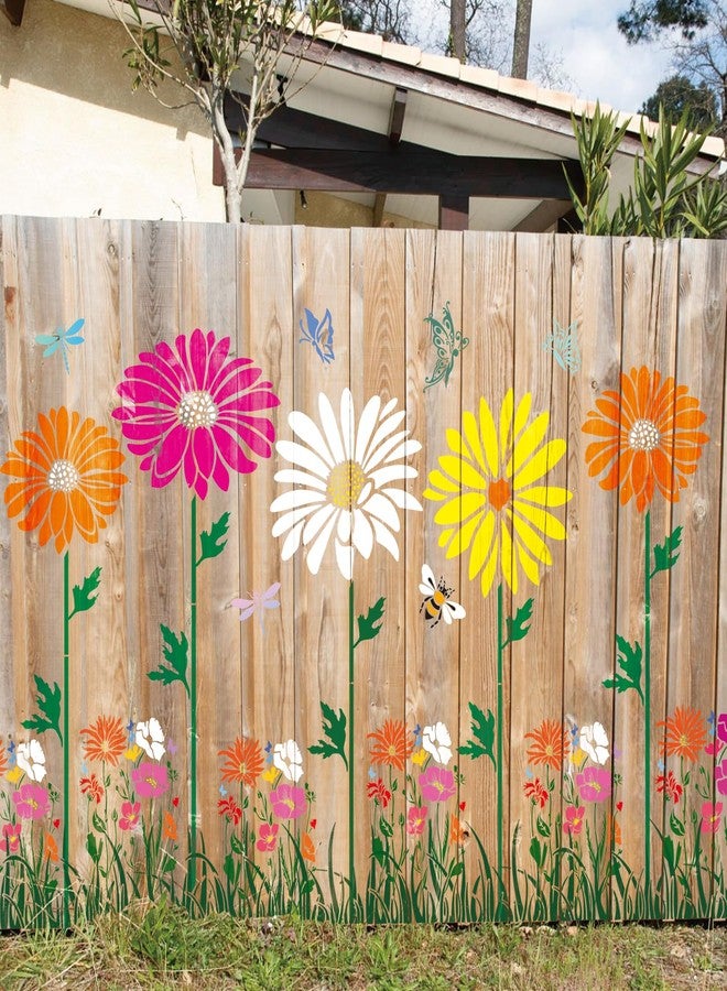 Yhliua Large Fence Flower Stencils for Painting on Wood Jumbo Sunflower Floral Butterfly Fence Stencils for Outdoors Garden Walls Lace Crafts Reusable Home Canvas Furniture Paper (fence8) - Image 1