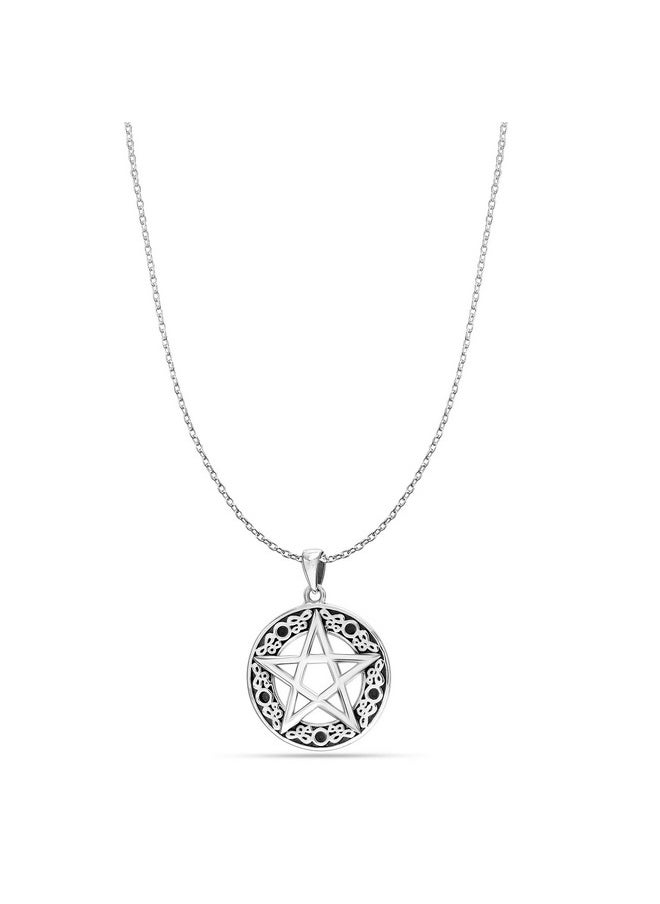 LeCalla 925 Sterling Silver Pentagram Pentacle Pendant Necklace Celtic Star Moon Wiccan For Women Teen 18  - Image 2