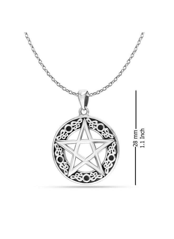 LeCalla 925 Sterling Silver Pentagram Pentacle Pendant Necklace Celtic Star Moon Wiccan For Women Teen 18  - Image 3
