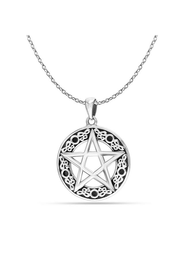 LeCalla 925 Sterling Silver Pentagram Pentacle Pendant Necklace Celtic Star Moon Wiccan For Women Teen 18  - Image 1