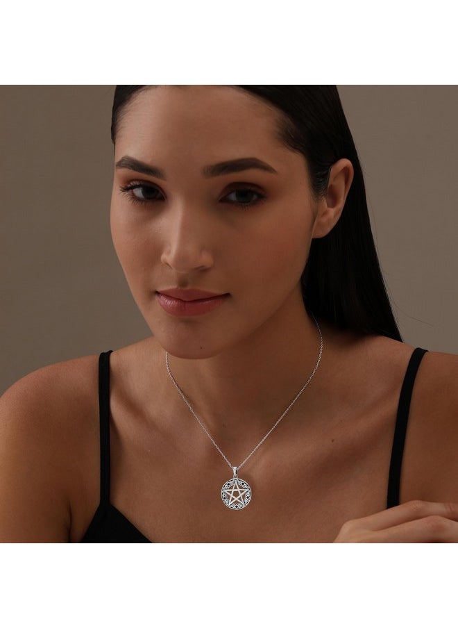 LeCalla 925 Sterling Silver Pentagram Pentacle Pendant Necklace Celtic Star Moon Wiccan For Women Teen 18  - Image 4