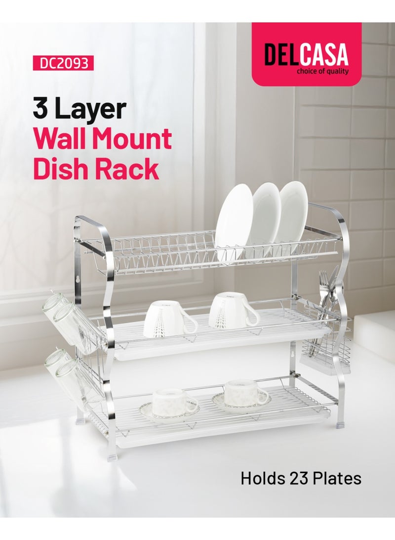 ديلكاسا رف أطباق مثبت على الحائط من 3 طبقات ، لوح استنزاف PP DC2093 - Image 1