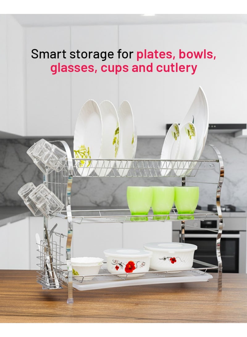 ديلكاسا رف أطباق مثبت على الحائط من 3 طبقات ، لوح استنزاف PP DC2093 - Image 3