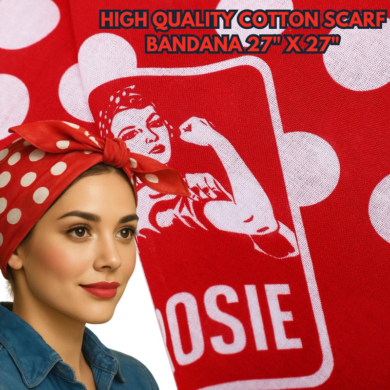 ASVP Shop Rosie The Riveter Costume Kit, Bandana, Name Patch, Pin Badges, Stickers and Tattoo's 1940s Woman Historically Accurate Dress-Up Accessories - Image 3