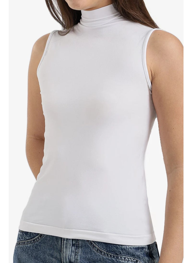 Women's Sleeveless High Neck White  Top – Soft Stretch Fabric – Perfect for Layering & Modest Wear - Image 1