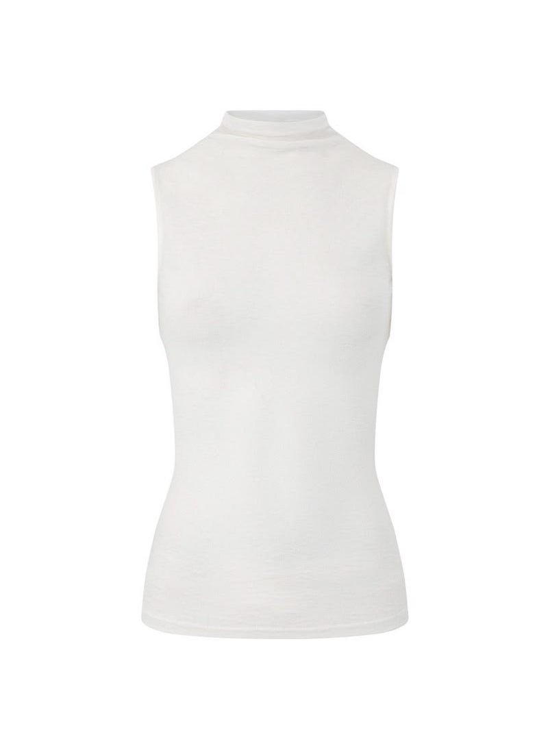 Women's Sleeveless High Neck White  Top – Soft Stretch Fabric – Perfect for Layering & Modest Wear - Image 2