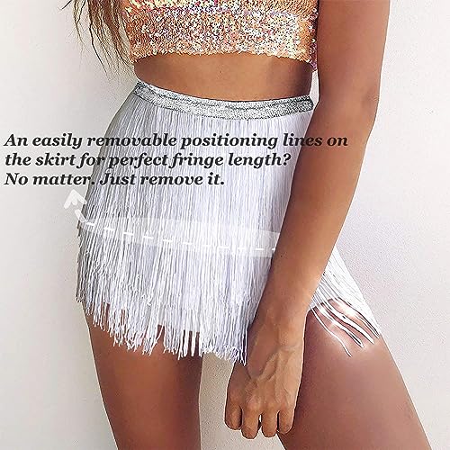 Fairycece Rave Clothes Outfits Women White Fringe Skirt Tassel Space Cowgirl Costume Cowboy Outfit - Image 2