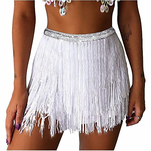 Fairycece Rave Clothes Outfits Women White Fringe Skirt Tassel Space Cowgirl Costume Cowboy Outfit - Image 1