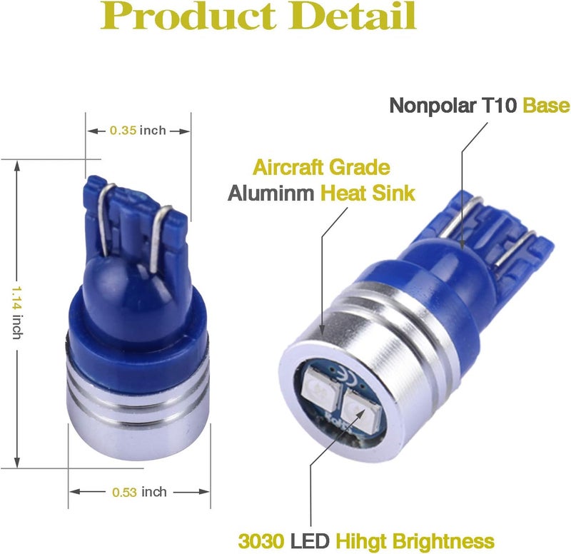 iBrightstar Extremely Bright 3030 Chipsets 168 175 194 2825 W5W T10 Wedge LED Bulbs for License Plate Interior Map Dome Trunk Lights, Blue - Image 2