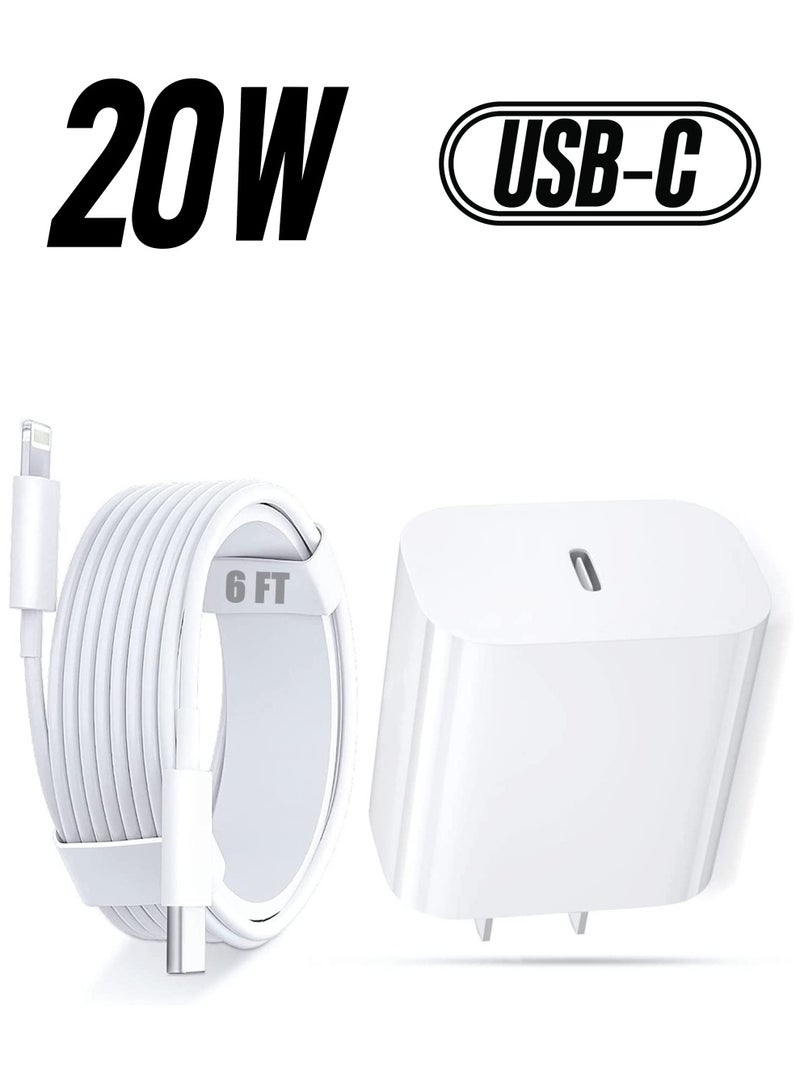 USB C Fast Charger -MFi Certified - 20W PD Fast Charger with 6FT C to Type C Charger Adapter Compatible with iPhone 13/13 Pro/iPhone 12/12 Mini/12 Pro/12 Pro Max/11 Pro Max/XS Max/XS/XR/X  - Image 1