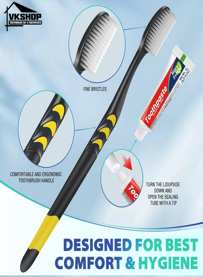 VKshop 100 Pack Disposable Toothbrush with Toothpaste Set, Individually Wrapped Travel Toothbrushes for Adults & Kids, Portable Soft Bristle Kit for Camping, Hotel, Emergency Use (Black, 5g - Image 2