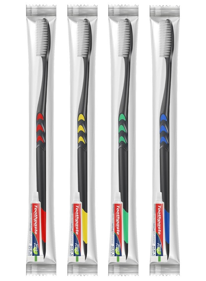VKshop 100 Pack Disposable Toothbrush with Toothpaste Set, Individually Wrapped Travel Toothbrushes for Adults & Kids, Portable Soft Bristle Kit for Camping, Hotel, Emergency Use (Black, 5g - Image 1