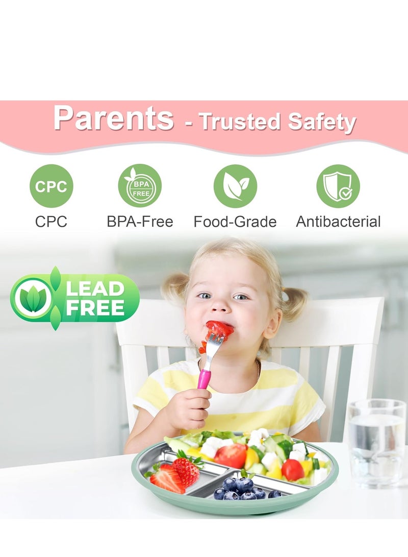 general Stainless Steel Toddler Plate with Suction, 8” Divided Plates with Removable Silicone Sleeves for Baby, Non Toxic Unbreakable Kids Snack Dishes Set - Image 5