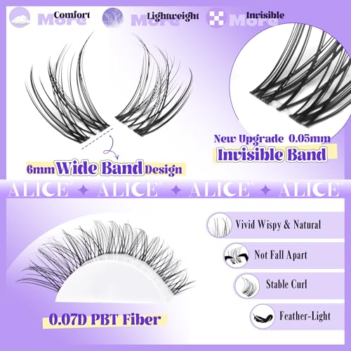 ALICE Natural Lash Clusters Lash Extensions Invisible Band Waterproof 8-16mm Cluster Eyelash Extensions Wispy Eyelash Clusters Individual Lashes Cluster Lashes - Image 5