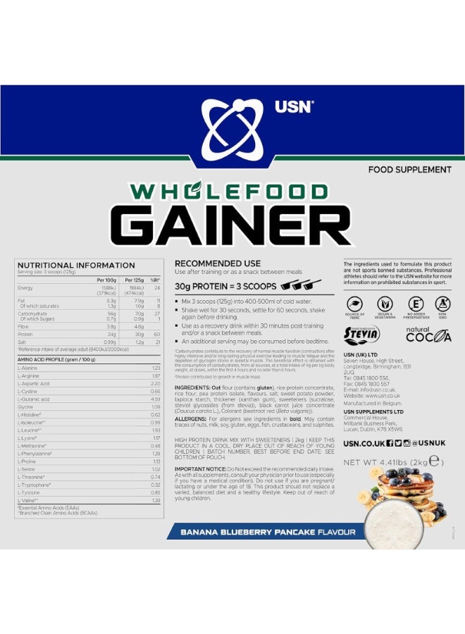 USN Wholefood Gainer Banana Blueberry Pancake 2kg - Image 4