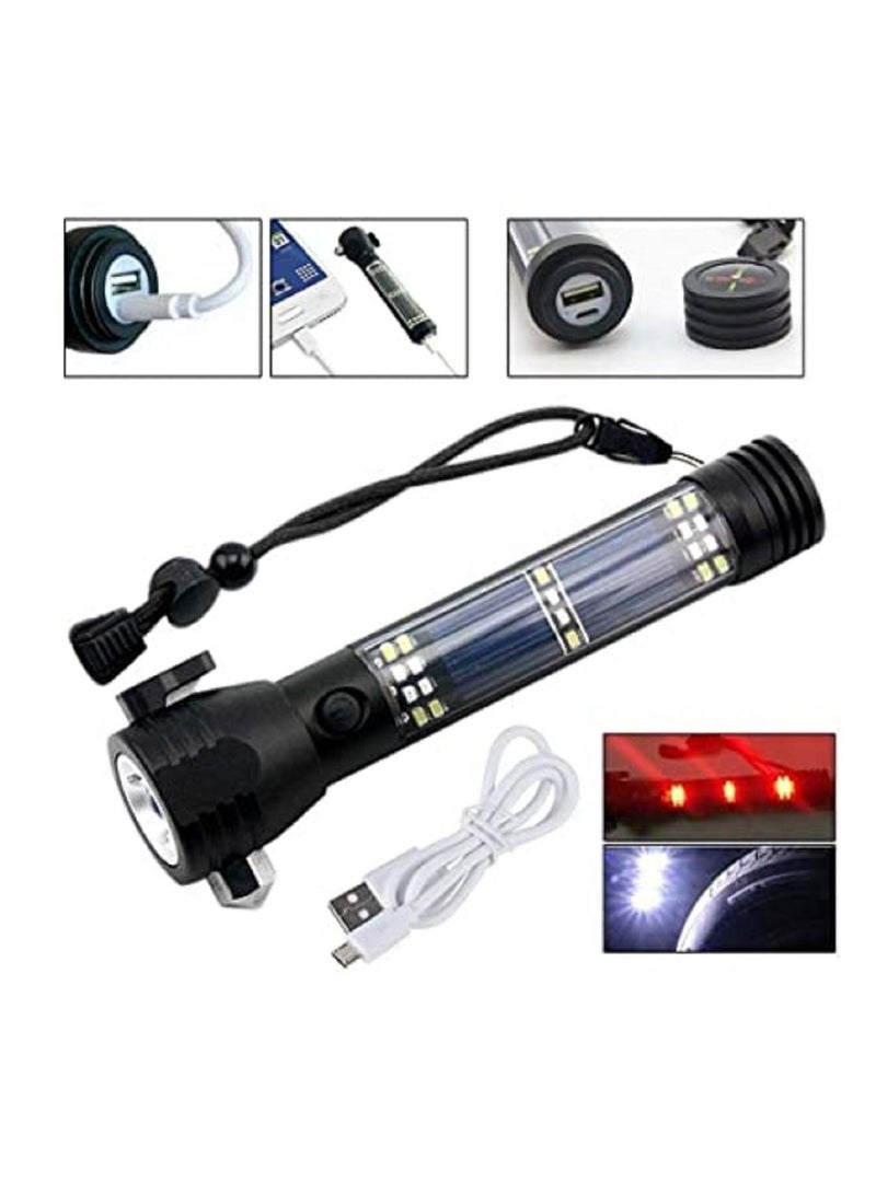 AMM 8 in 1 Flashlight with Compass Multi Function Outdoor Car LED Flashlight Ultra Bright Torch Light with Safety Hammer  - Image 3