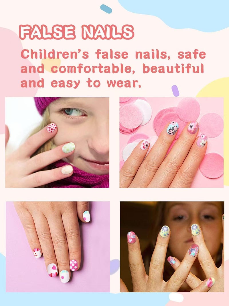 Wsimily 120Pcs Press on Nails for Kids, Wsimily Colorful Short Fake Nails for Children, Acrylic Full Cover False Nails, Fun and Safe Nail Art Kits for Girls with Jelly Nail Adhesives - Image 4