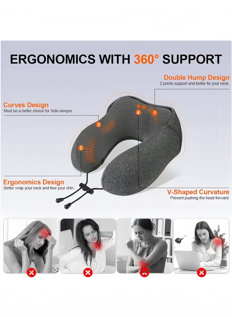 U-Shaped Pillow With Cap,Travel Storage Portable Memory Cotton Hooded Multifunctional Neck Pillow,Travel Pillow, Velvet Memory Foam Neck Pillow for Travel with Hood for Airplane, Adult Head & Neck Support,Portable Pillow,for Airplane Nap Travel Sleep (Light Grey) - Image 4