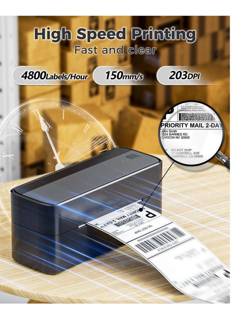 فوميمو 241-BT طابعة الملصقات الحرارية اللاسلكية عبر البلوتوث للشحن - متوافقة مع عدة أجهزة (iOS/Android/الكمبيوتر اللوحي/PC)، طابعة الملصقات بدون حبر للوجستيات والتجزئة والشركات الصغيرة.يحتوي على 10 أوراق من الورق الأبيض مقاس 4×6  - Image 3