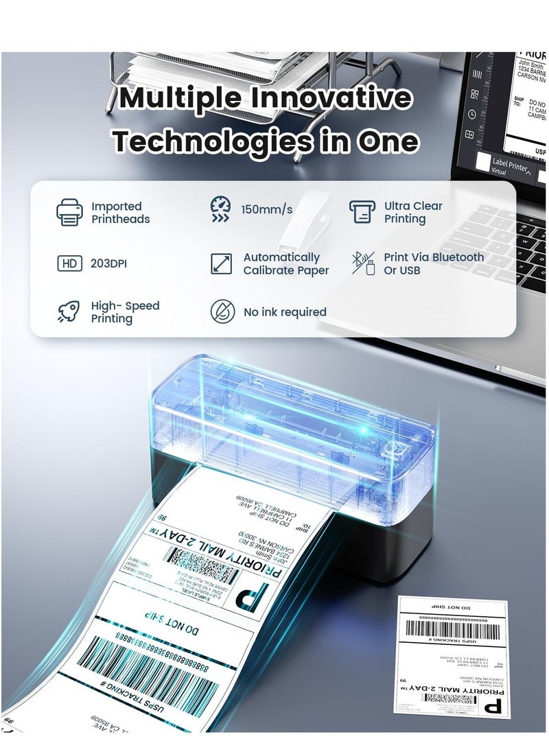 فوميمو 241-BT طابعة الملصقات الحرارية اللاسلكية عبر البلوتوث للشحن - متوافقة مع عدة أجهزة (iOS/Android/الكمبيوتر اللوحي/PC)، طابعة الملصقات بدون حبر للوجستيات والتجزئة والشركات الصغيرة.يحتوي على 10 أوراق من الورق الأبيض مقاس 4×6  - Image 4