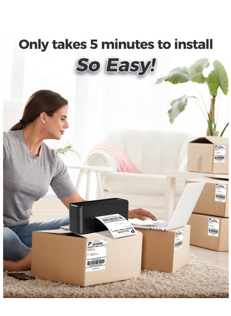 phomemo - 241-BT Bluetooth Thermal Label Printer,  Wireless Shipping Label Printer for Small Business, Label Printer for Shipping Packages, Compatible with iPhone, Android .It contains 10 sheets of 4X6" white paper.(Black) - Image 1
