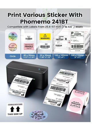 241-BT Bluetooth Thermal Label Printer,  Wireless Shipping Label Printer for Small Business, Label Printer for Shipping Packages, Compatible with iPhone, Android .It contains 10 sheets of 4X6" white paper.(Black) - view 5