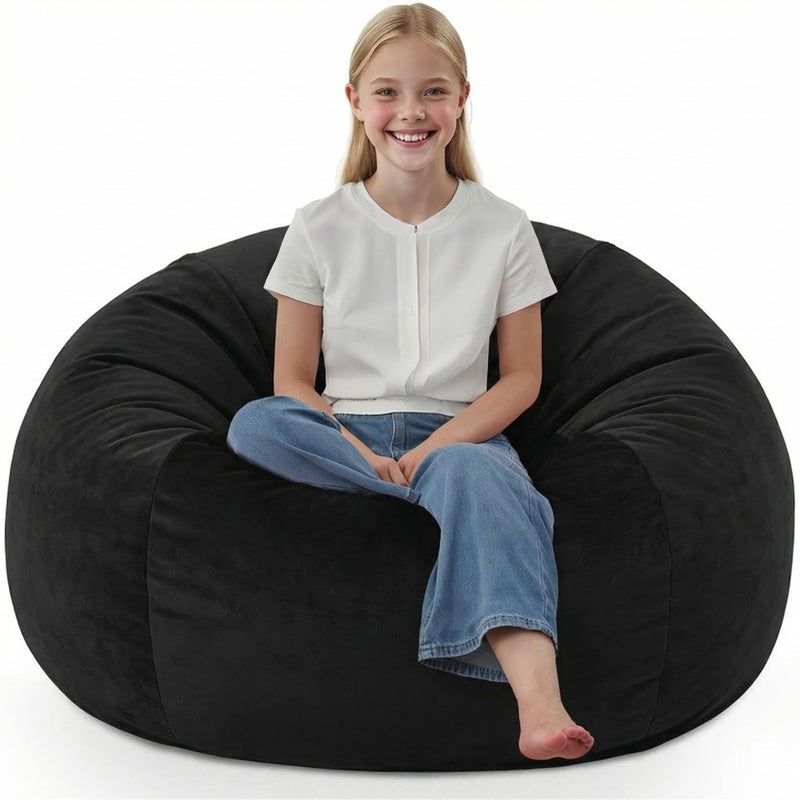SIMFLAG 2FT Bean Bag Chair, Comfy Bean Bag Chairs with Memory Foam Filled, Fluffy Beanbag Sofa with Dutch Velvet Cover, Teardrop BeanBag Chairs for Living Room, Playroom - Black - Image 1