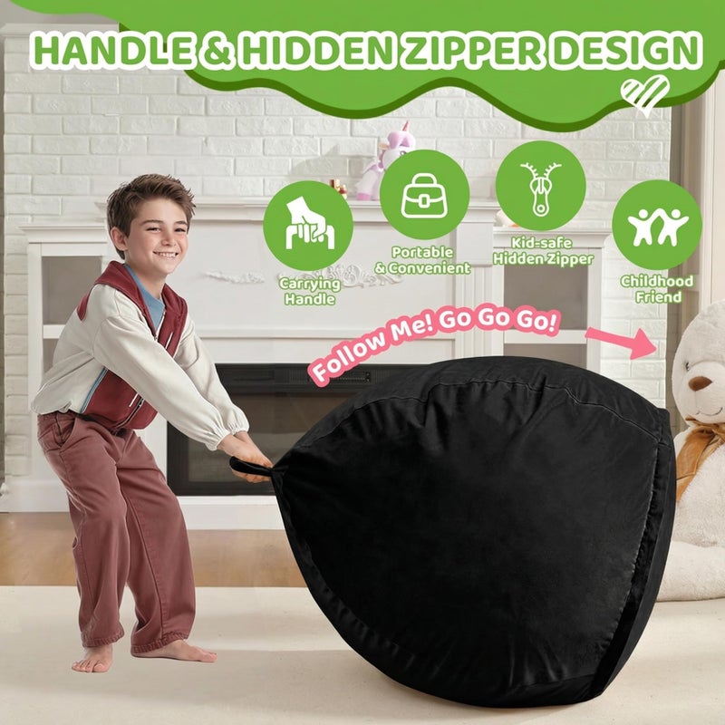 SIMFLAG 2FT Bean Bag Chair, Comfy Bean Bag Chairs with Memory Foam Filled, Fluffy Beanbag Sofa with Dutch Velvet Cover, Teardrop BeanBag Chairs for Living Room, Playroom - Black - Image 4