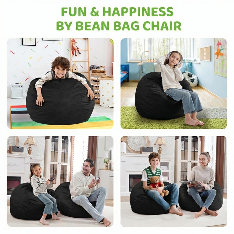SIMFLAG 2FT Bean Bag Chair, Comfy Bean Bag Chairs with Memory Foam Filled, Fluffy Beanbag Sofa with Dutch Velvet Cover, Teardrop BeanBag Chairs for Living Room, Playroom - Black - Image 3