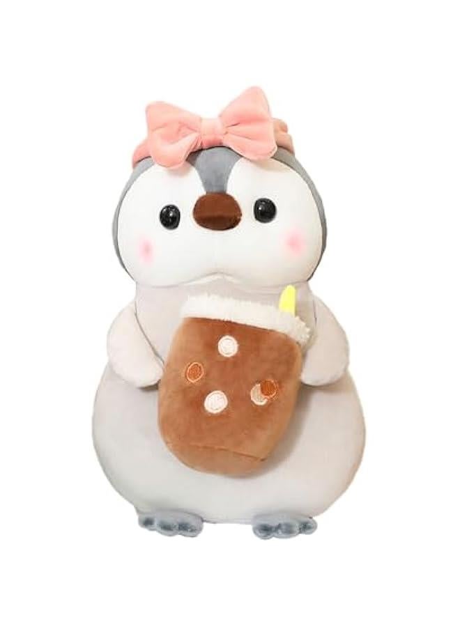 Cute Plush Penguin Stuffed Animal Pillow, 9.8 Soft Kawaii Penguin Plushies with Boba Bubble Tea Outfit Gifts for Kids  - Image 1