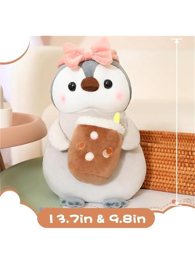 Cute Plush Penguin Stuffed Animal Pillow, 9.8 Soft Kawaii Penguin Plushies with Boba Bubble Tea Outfit Gifts for Kids  - Image 4