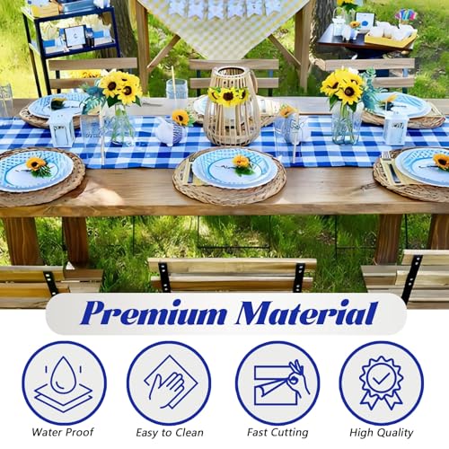 Vrisssot Disposable Blue Checkered Plastic Table Cover Roll 54in X 120ft - Heavy Duty Waterproof Tablecloth with Easy Slide Cutter for Parties, Picnics & Outdoor Gatherings - Image 4