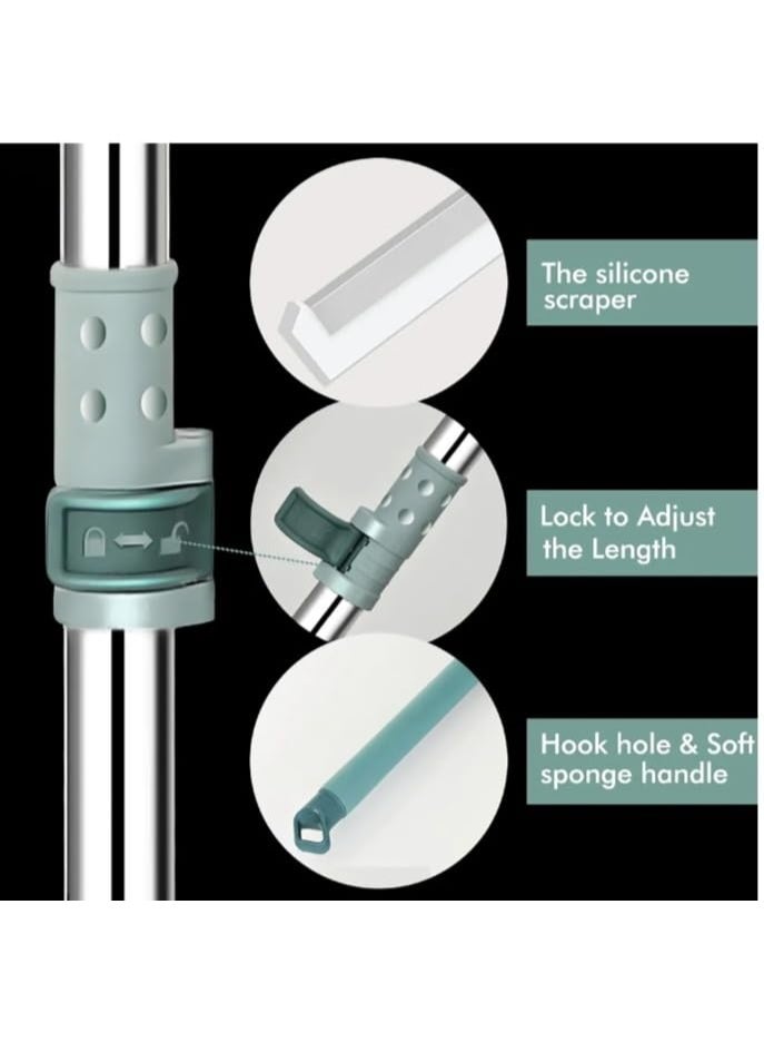 49cm Silicone Head Heavy Duty Squeegee and Mop 180° with Adjustable Handle, 74-120cm Pole, Stainless Steel- - Image 4