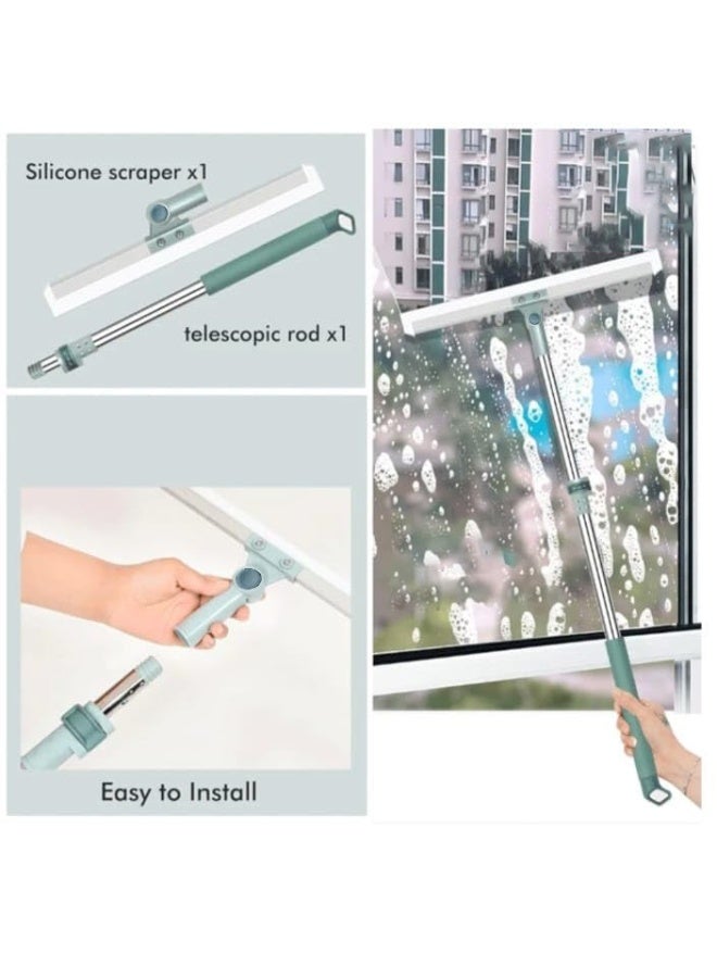 49cm Silicone Head Heavy Duty Squeegee and Mop 180° with Adjustable Handle, 74-120cm Pole, Stainless Steel- - Image 5