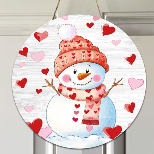 YIRHYZC Valentines Day Wreath for Front Door, Valentine Snowman Door Decorations, Valentine's Day Door Hanger Wooden Sign 12 Inch, February Wall Porch Decor - Image 1