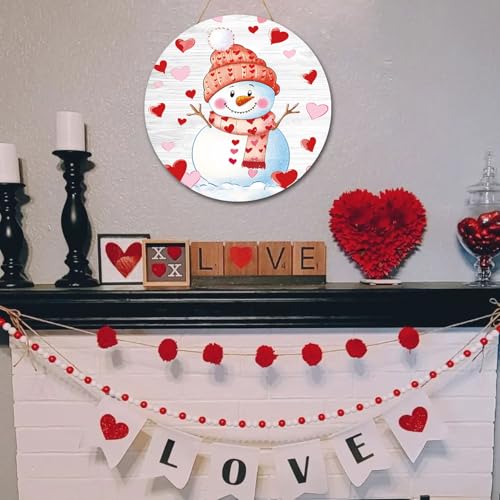 YIRHYZC Valentines Day Wreath for Front Door, Valentine Snowman Door Decorations, Valentine's Day Door Hanger Wooden Sign 12 Inch, February Wall Porch Decor - Image 5