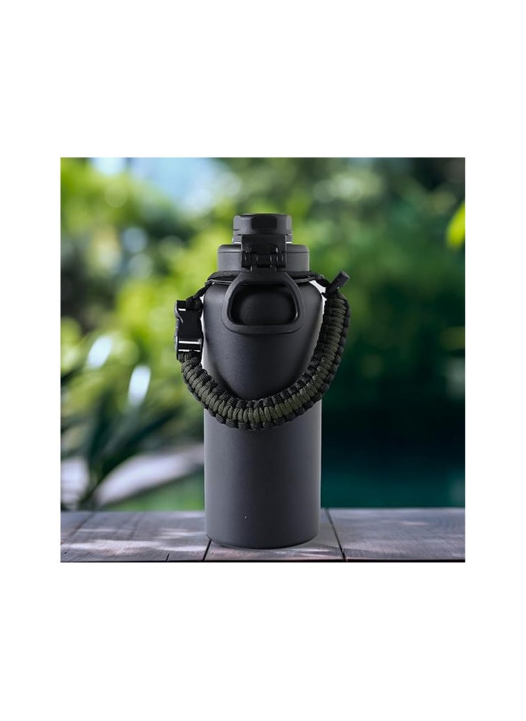 Atlasware The Better Home Scout Series Insulated Water Bottle 960ml | Thermos Stainless Steel Water Bottle | Vacuum Insulated Flask with Rope and Carabiner| Hot & Cold Water Bottle for Travel & Adventure|Black  - Image 1