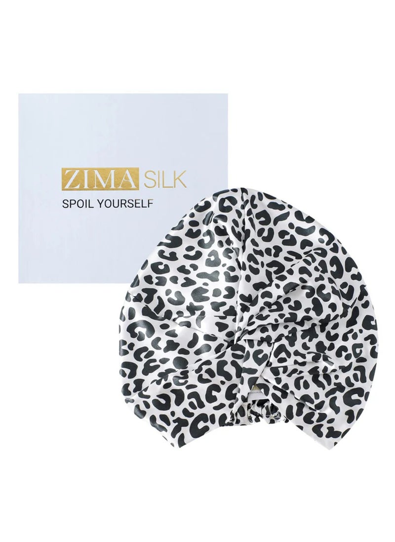 ZIMASILK 22 Momme Silk Sleep Cap Leopard Print  - Image 1
