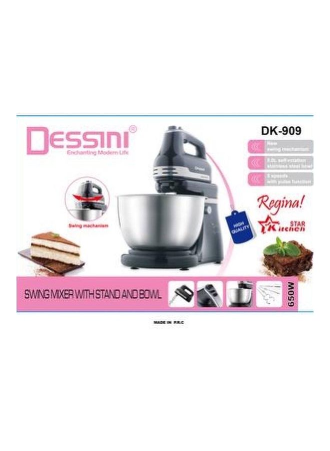 ديسيني عجان دوار مع حامل ووعاء 5 L 650 W DK909Black أسود/ فضي - Image 2