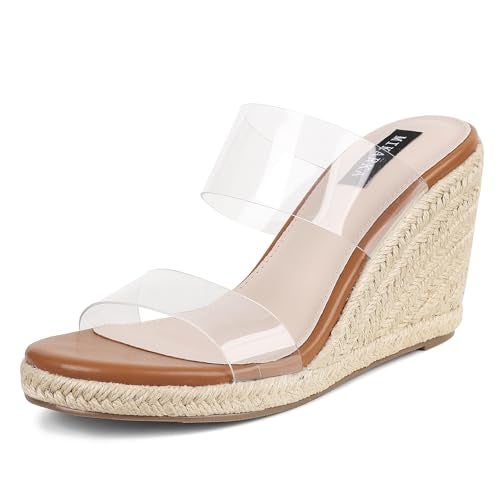 mikarka Slip On Wedge Sandals for Women Open Toe Espadrilles Platform Slides Dressy High Heel Beach Summer Sandal Comfortable Wedges Shoe Mules Clear US Size 7 - Image 1