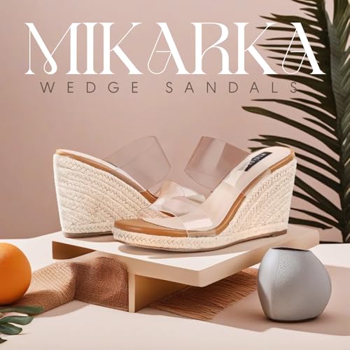mikarka Slip On Wedge Sandals for Women Open Toe Espadrilles Platform Slides Dressy High Heel Beach Summer Sandal Comfortable Wedges Shoe Mules Clear US Size 7 - Image 2